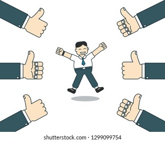 185 Employee With Many Thumbs Up Hands Of Businessmen Images, Stock 