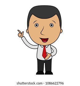 Cartoon happy businessman pointing his finger up