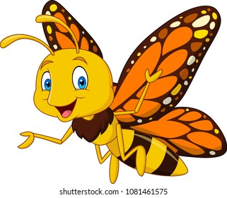 Cartoon Happy Butterfly On White Background