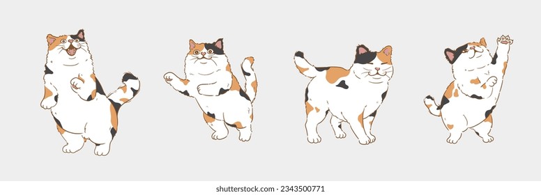 Cartoon happy calico cat set	