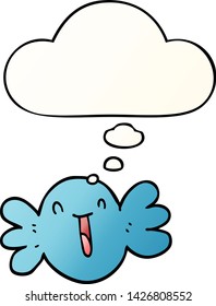 cartoon happy candy with thought bubble in smooth gradient style