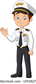 Cartoon happy captain waving hand