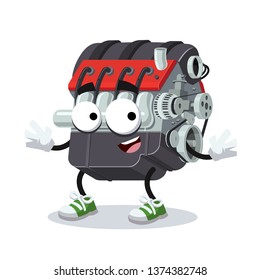 cartoon happy car internal combustion engine mascot smiling on white background
