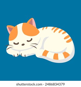 Cartoon happy cat isolated on blue background.