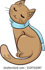 Cartoon happy cat with a scarf.