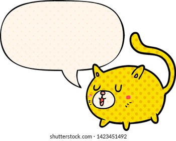 cartoon happy cat with speech bubble in comic book style