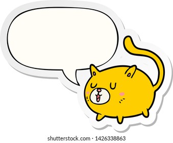 cartoon happy cat with speech bubble sticker