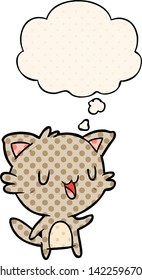 cartoon happy cat with thought bubble in comic book style