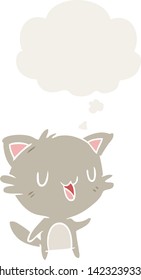 cartoon happy cat with thought bubble in retro style
