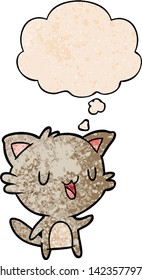 cartoon happy cat with thought bubble in grunge texture style