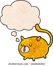 gato feliz de dibujos animados con burbuja de pensamiento en forma de textura gruesa