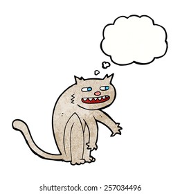 cartoon happy cat with thought bubble