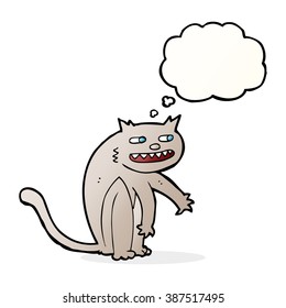 cartoon happy cat with thought bubble
