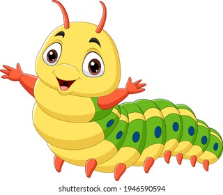 Cartoon happy caterpillar on white background