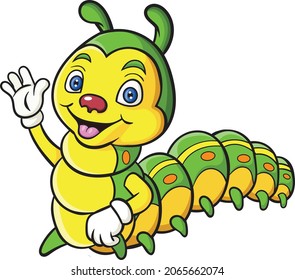 Cartoon happy caterpillar on white background