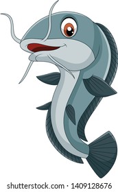 Cartoon happy catfish on white background