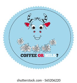 Cartoon happy caw isolated. Logo, print. cover with humour text