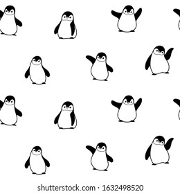 Cartoon happy character - simple trendy  seamless pattern with penguin. Flat vector illustration.