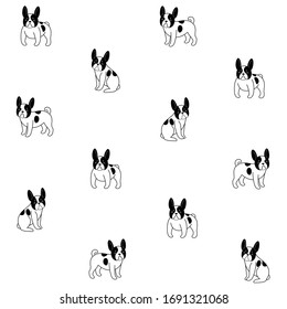 Cartoon happy character -  trendy seamless pattern with french bulldog. Flat vector illustration.