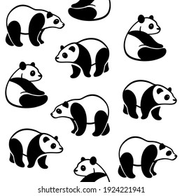 Cartoon happy character - trendy seamless pattern with panda. Flat vector illustration.