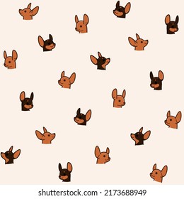 Cartoon happy character -  trendy seamless pattern with toy Terrier head. Flat vector illustration.