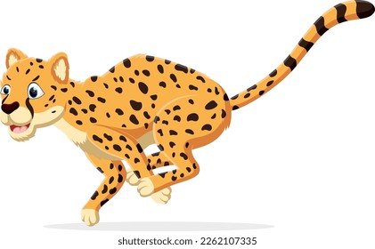Cartoon happy cheetah running on white background