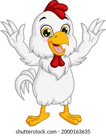 Cartoon happy chicken on white background