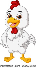 Cartoon happy chicken on white background