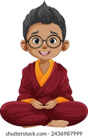 Cartoon of a happy child meditating peacefully