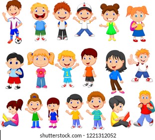 Cartoon happy children collection set