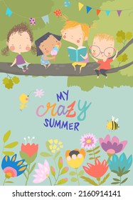 Cartoon Happy Children enjoying Summer in the Park