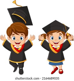 Cartoon Happy Children Graduation Costumes Stock Vector (Royalty Free ...