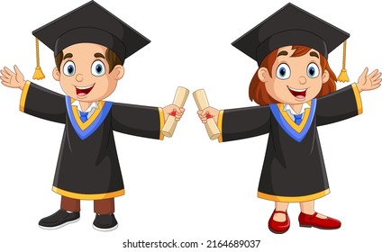 Cartoon Happy Children Graduation Costumes Stock Vector (Royalty Free ...