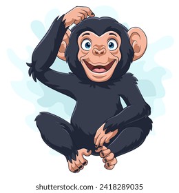 Cartoon happy chimpanzee on white background