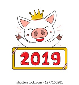 Cartoon happy chinese new year 2019 year of pig