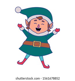 cartoon happy christmas elf over white background, vector illustration