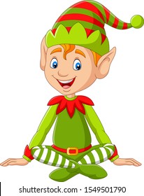 Cartoon happy Christmas elf sitting