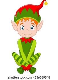 Cartoon happy Christmas elf sitting