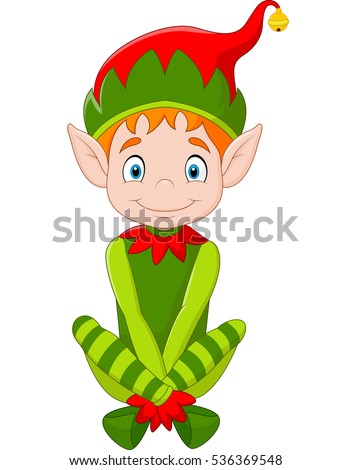 Cartoon happy Christmas elf sitting