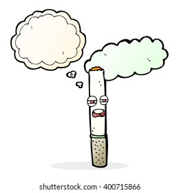 cartoon happy cigarette with thought bubble