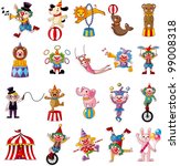 cartoon happy circus show icons collection