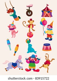 cartoon happy circus show icons collection