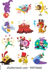cartoon happy circus show icons collection