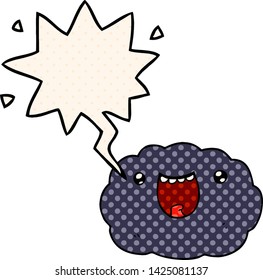 cartoon happy cloud with speech bubble in comic book style