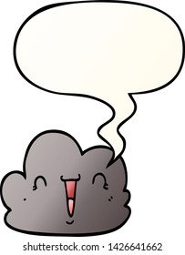 nube feliz de dibujos animados con burbuja de voz en un estilo de gradiente suave
