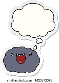 caricatura nube feliz con burbuja de pensamiento como pegatina impresa