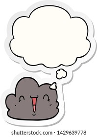 caricatura nube feliz con burbuja de pensamiento como pegatina impresa