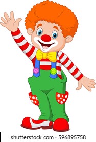 Cartoon happy clown waving hand