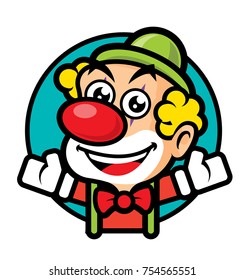 Cartoon happy clown welcome you mascot character. Vector illustration.