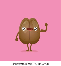 cartoon happy coffee bean character isolated on pink background. funky food character character